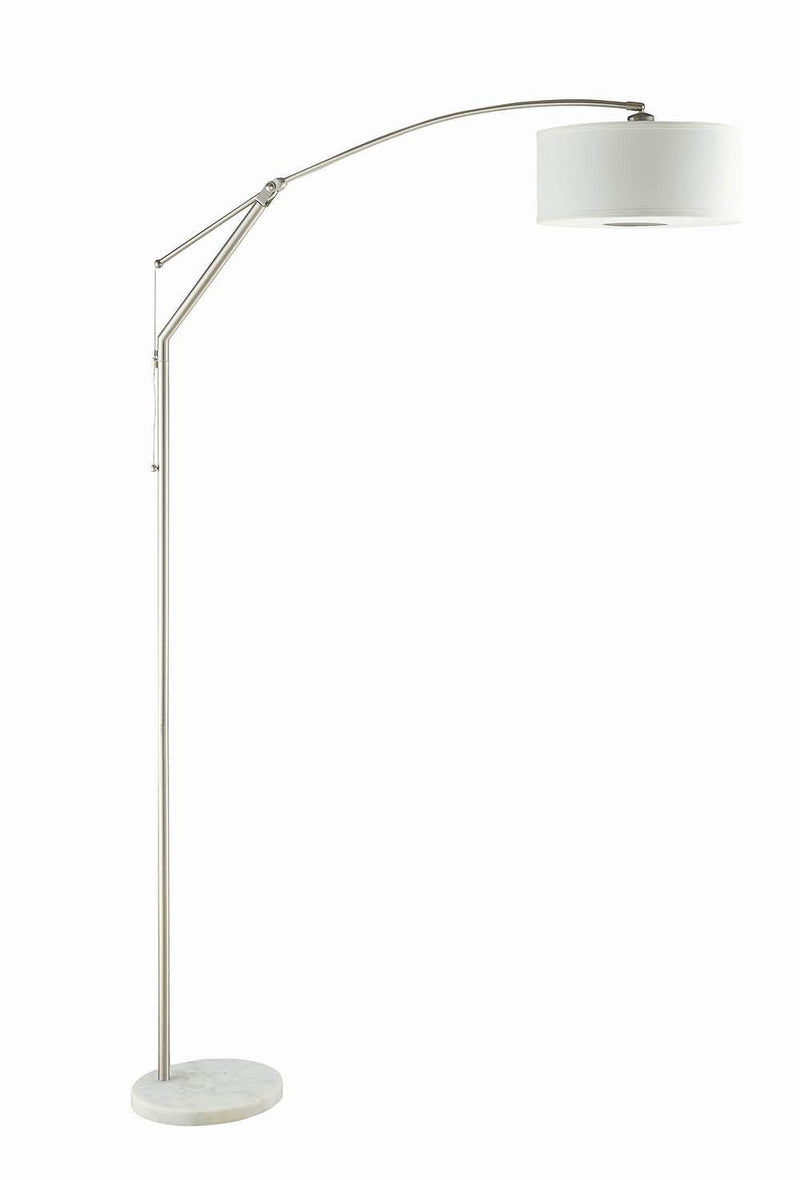 Moniz Adjustable Arched Arm Floor Lamp Chrome And White - Ella Furniture