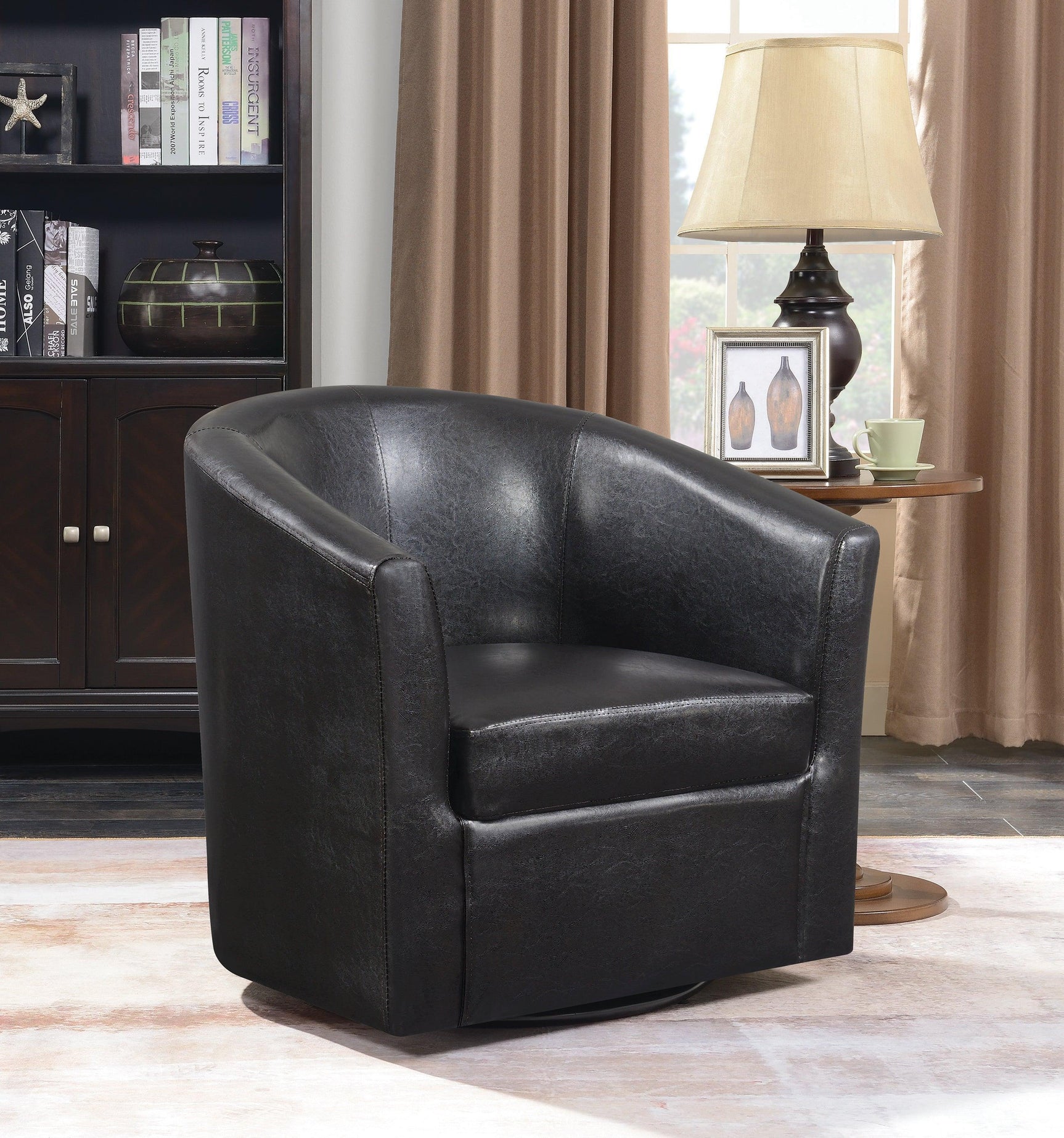 Turner Upholstery Sloped Arm Accent Swivel Chair Dark Brown - Ella Furniture