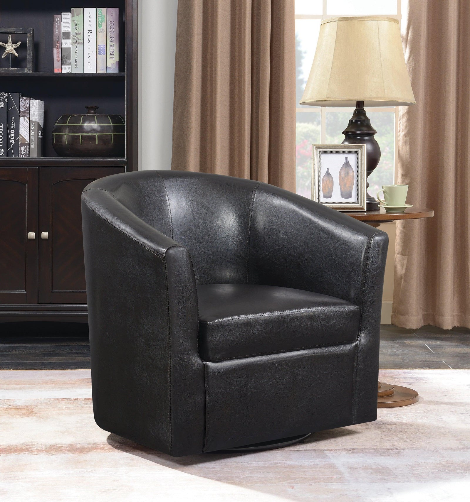 Turner Upholstery Sloped Arm Accent Swivel Chair Dark Brown - Ella Furniture