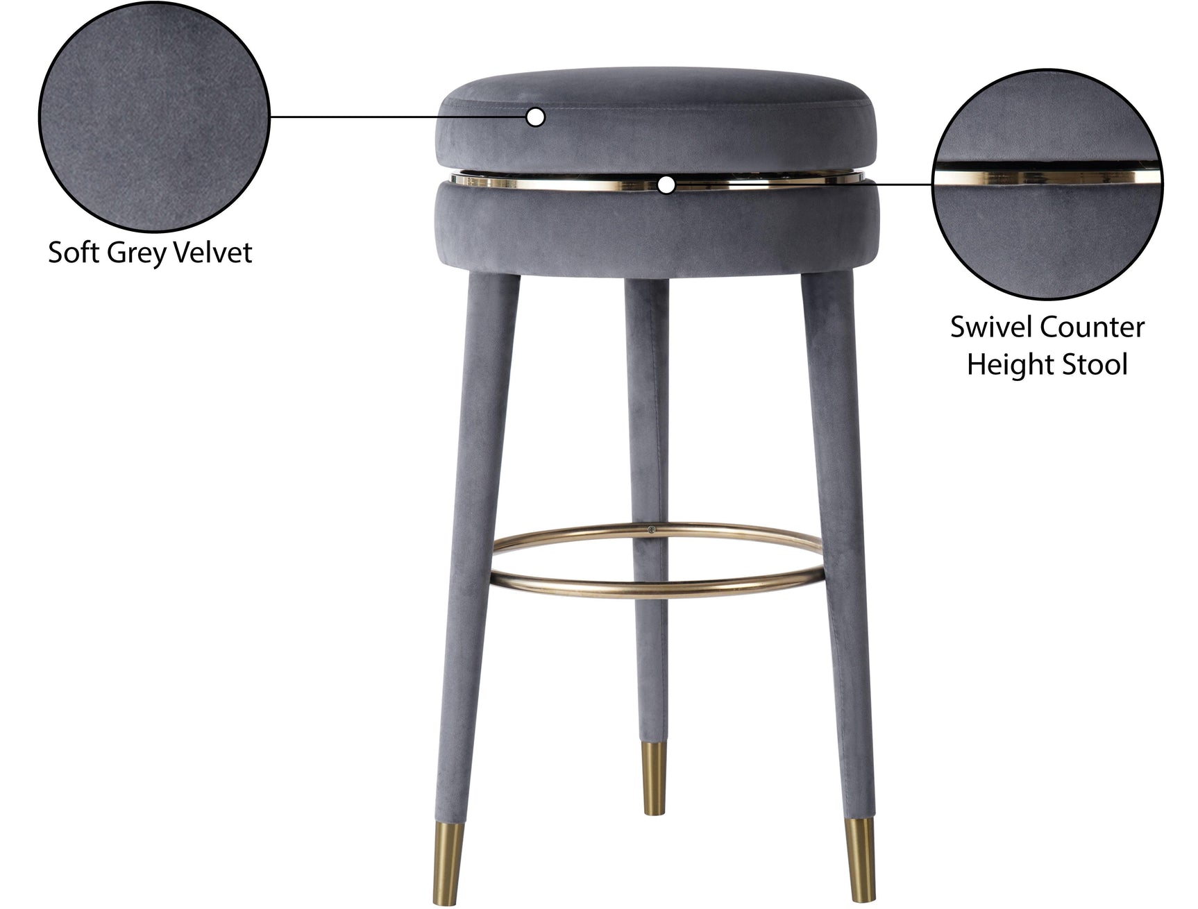 Coral Grey Velvet Swivel Counter Stool - Ella Furniture