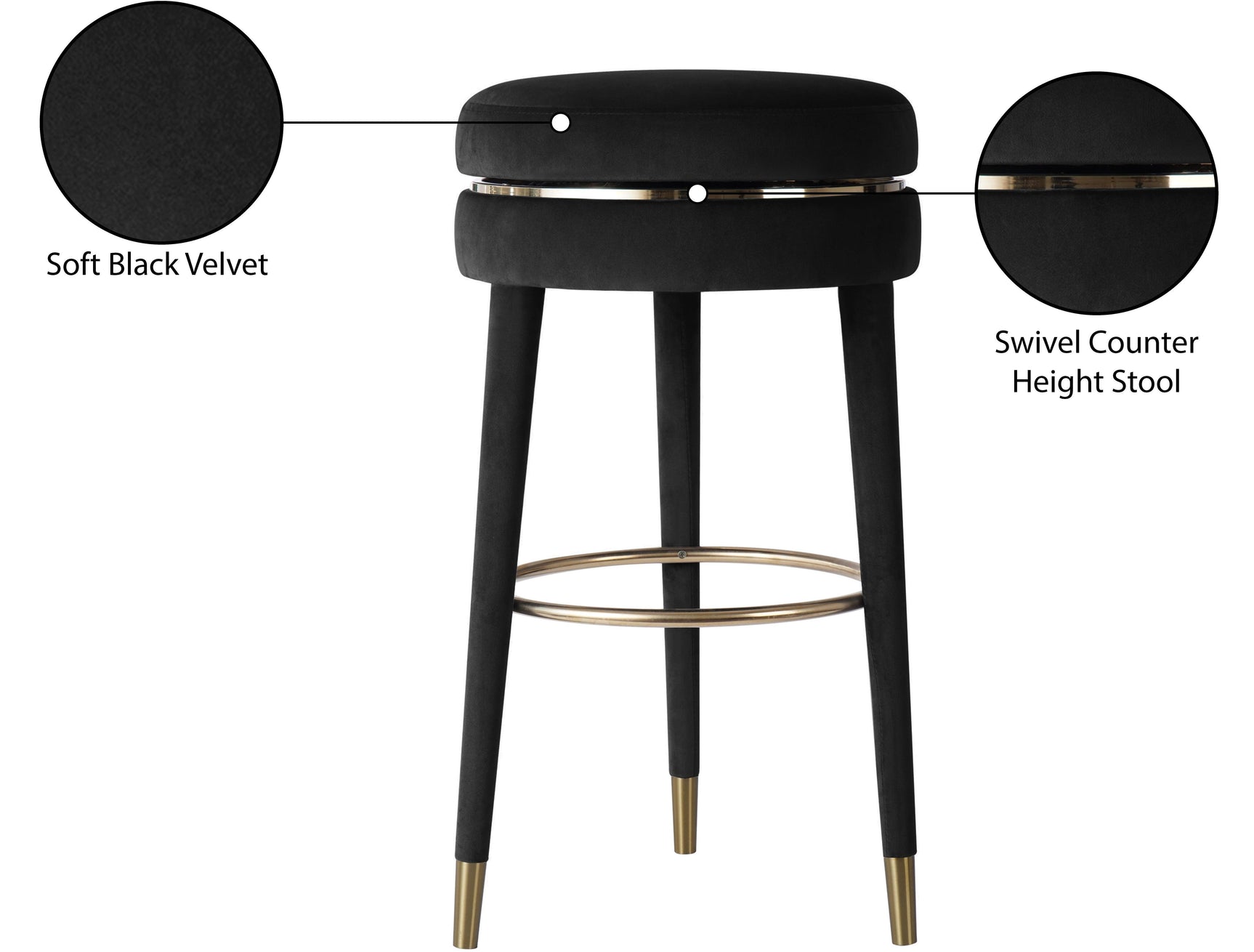 Coral Black Velvet Swivel Counter Stool - Ella Furniture