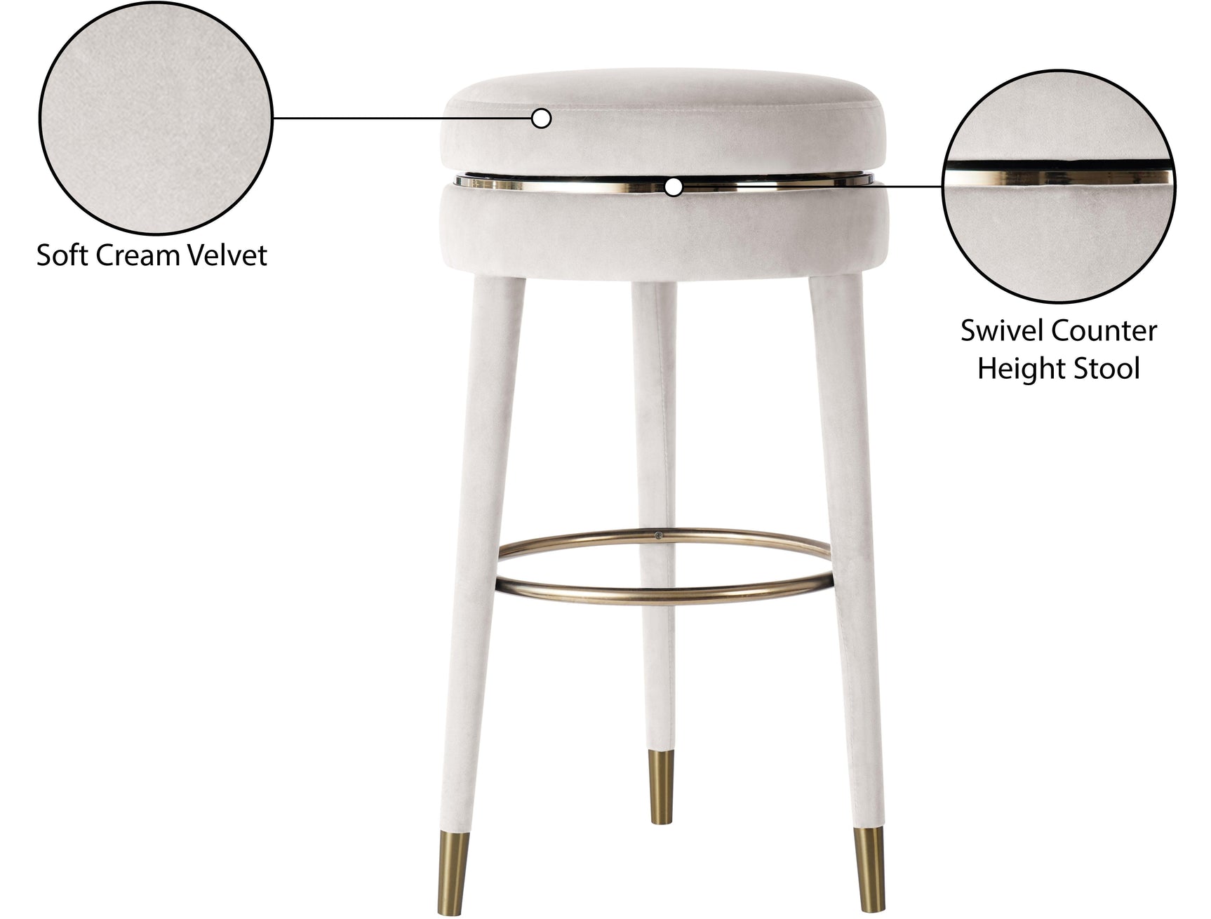 Coral Cream Velvet Swivel Counter Stool - Ella Furniture