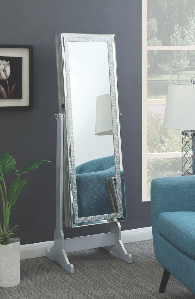Elle Jewelry Cheval Mirror With Crytal Trim Silver - Ella Furniture
