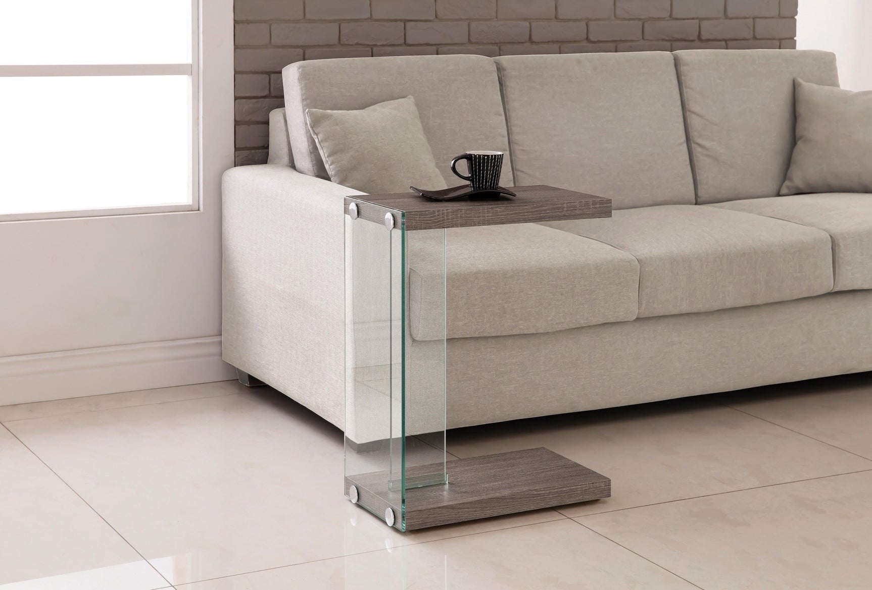 Alison Accent Table Weathered Grey And Clear - Ella Furniture