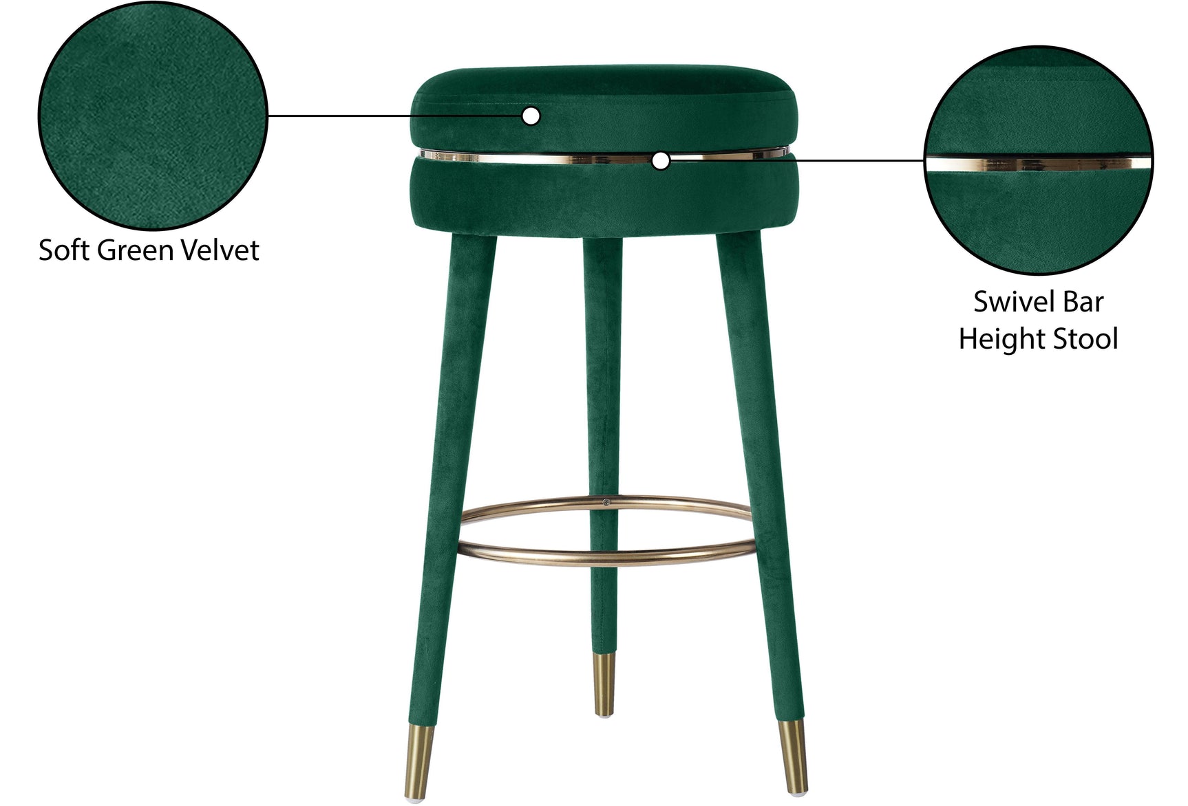 Coral Green Velvet Swivel Bar Stool - Ella Furniture