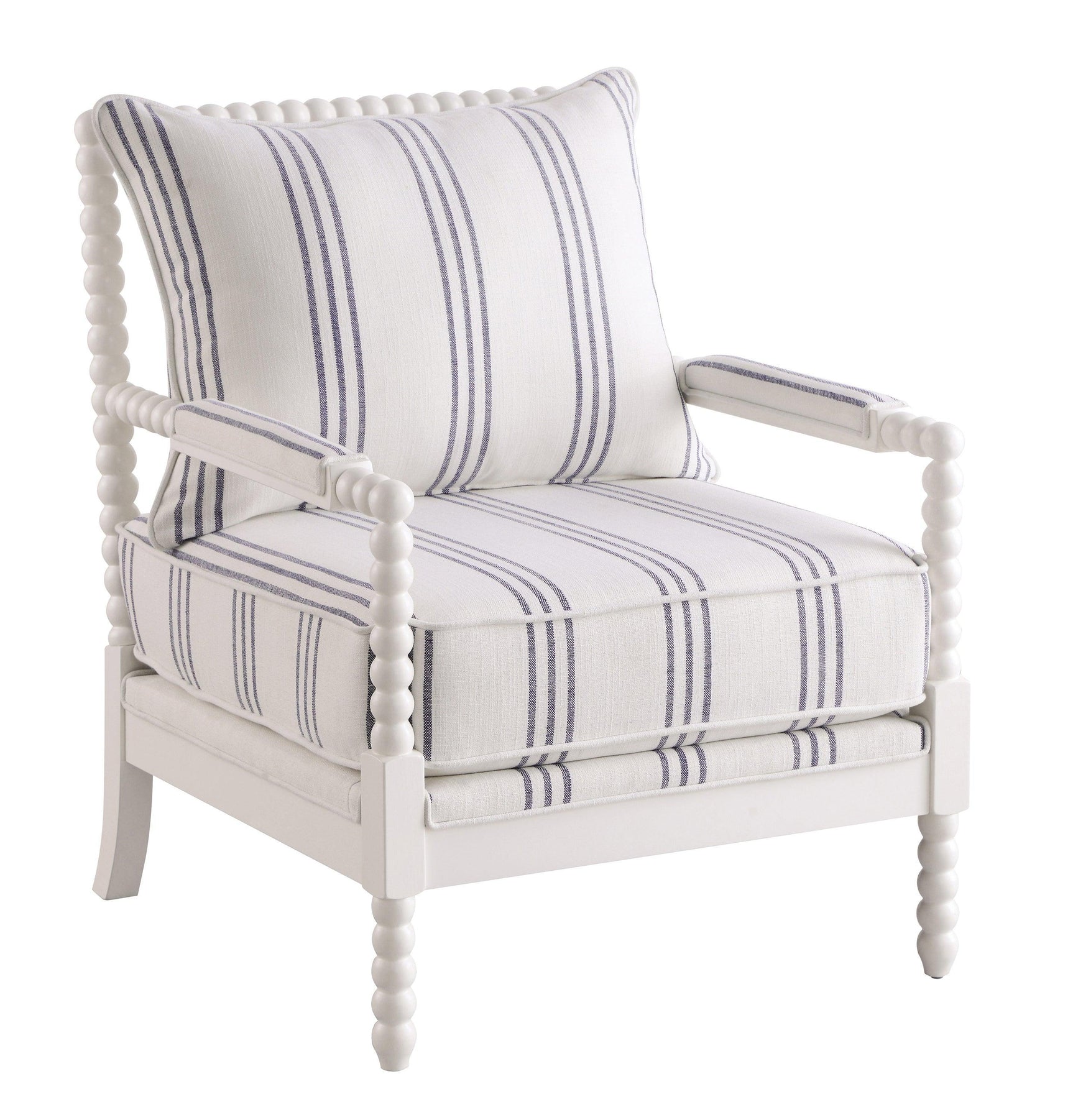 Blanchett Upholstered Accent Chair With Spindle Accent White And Navy - Ella Furniture