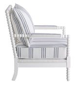 Blanchett Upholstered Accent Chair With Spindle Accent White And Navy - Ella Furniture