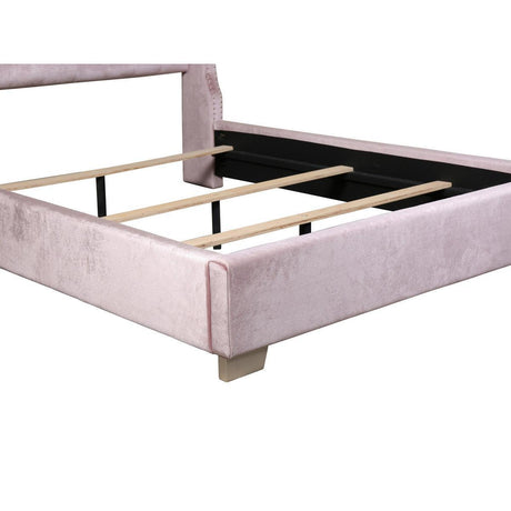Jacklyn Pink Modern Contemporary Solid Wood Faux Leather Upholstered Tufted Queen Panel Bed - Ella Furniture
