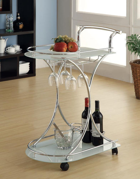 White/chrome Serving Cart 910002 - Ella Furniture
