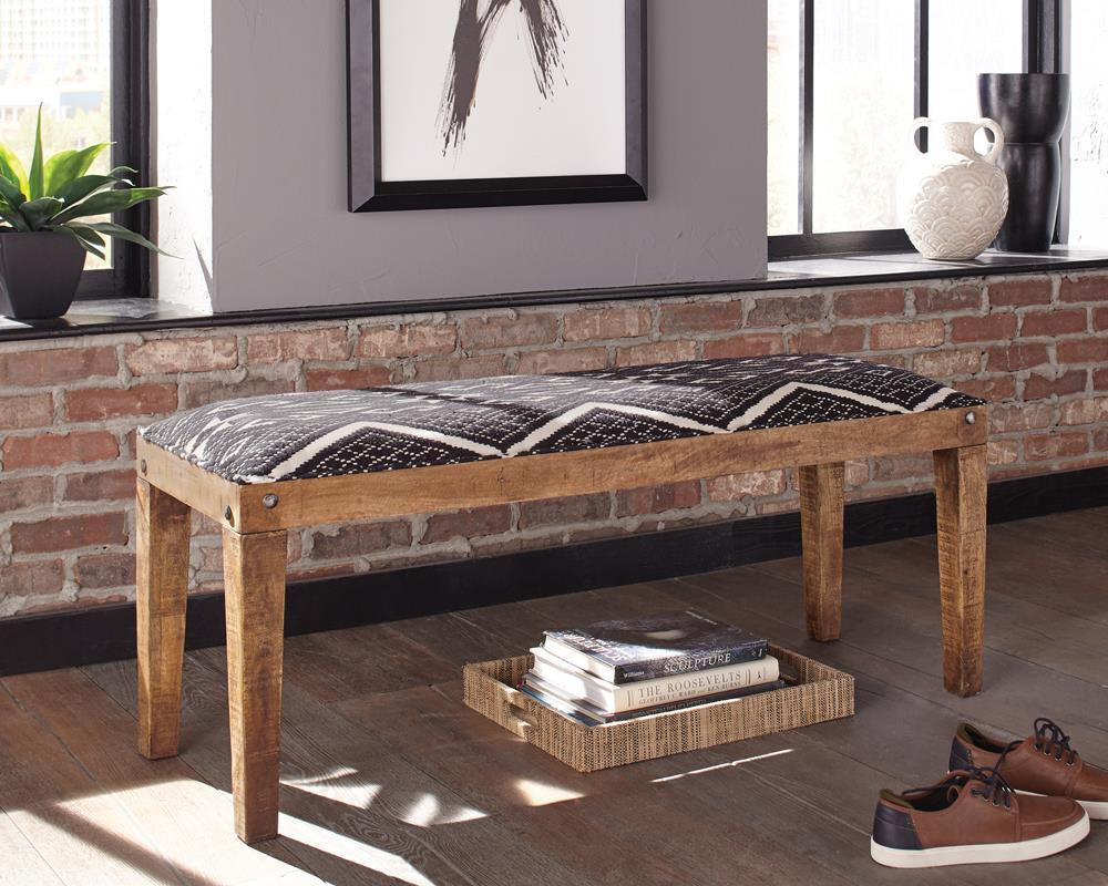 Lamont Rectangular Upholstered Bench Natural And Navy - Ella Furniture