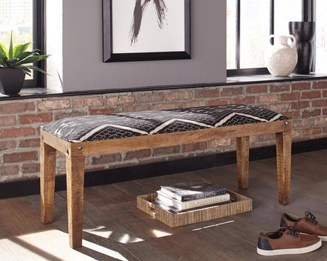 Lamont Rectangular Upholstered Bench Natural And Navy - Ella Furniture