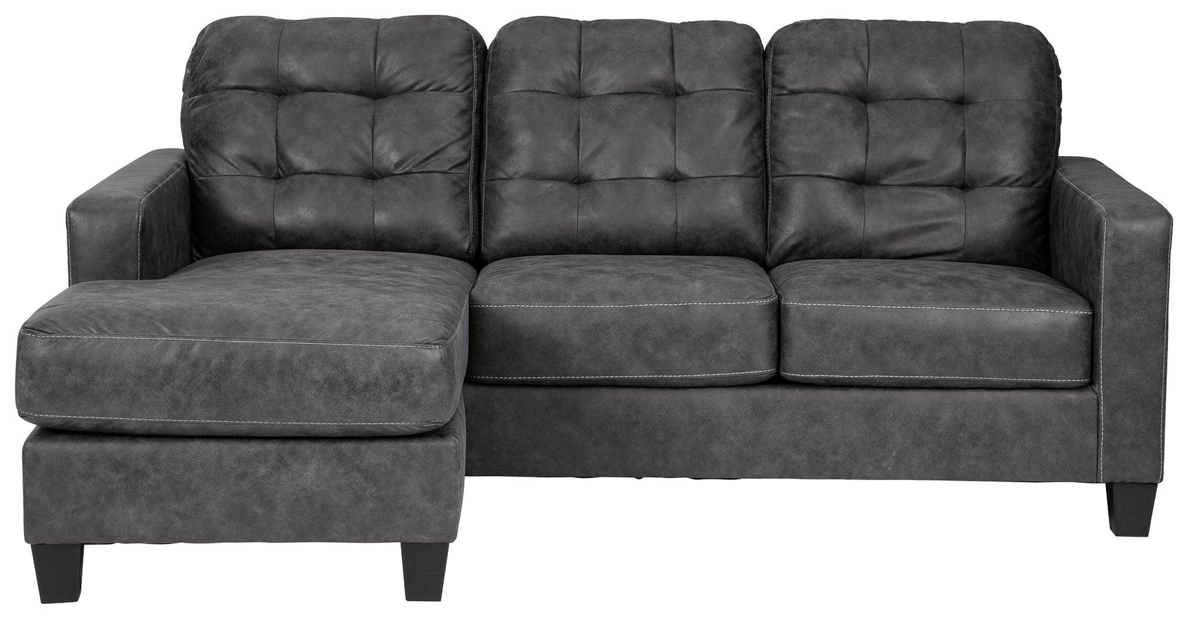 Venaldi Gunmetal Faux Leather Queen Sofa Chaise Sleeper - Ella Furniture