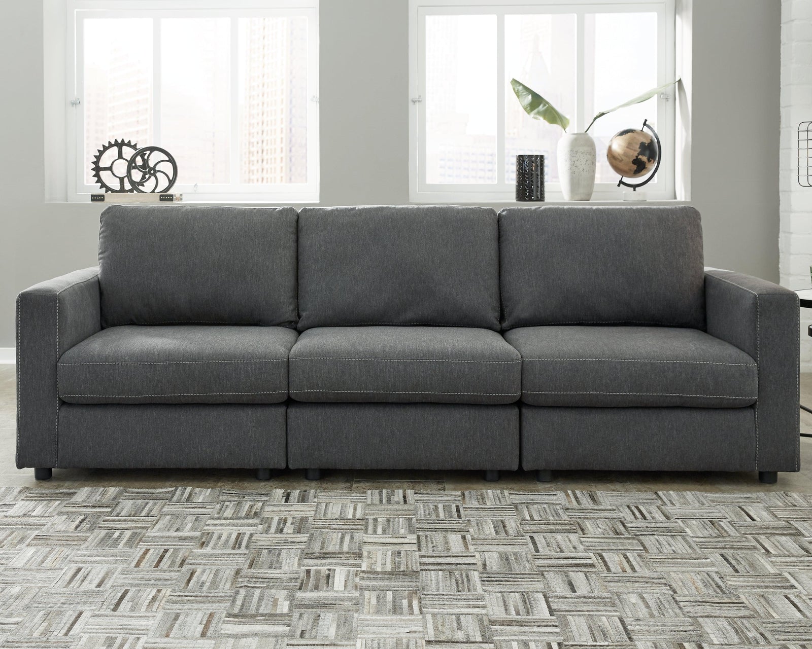 Candela Charcoal Microfiber 3-Piece Sofa - Ella Furniture