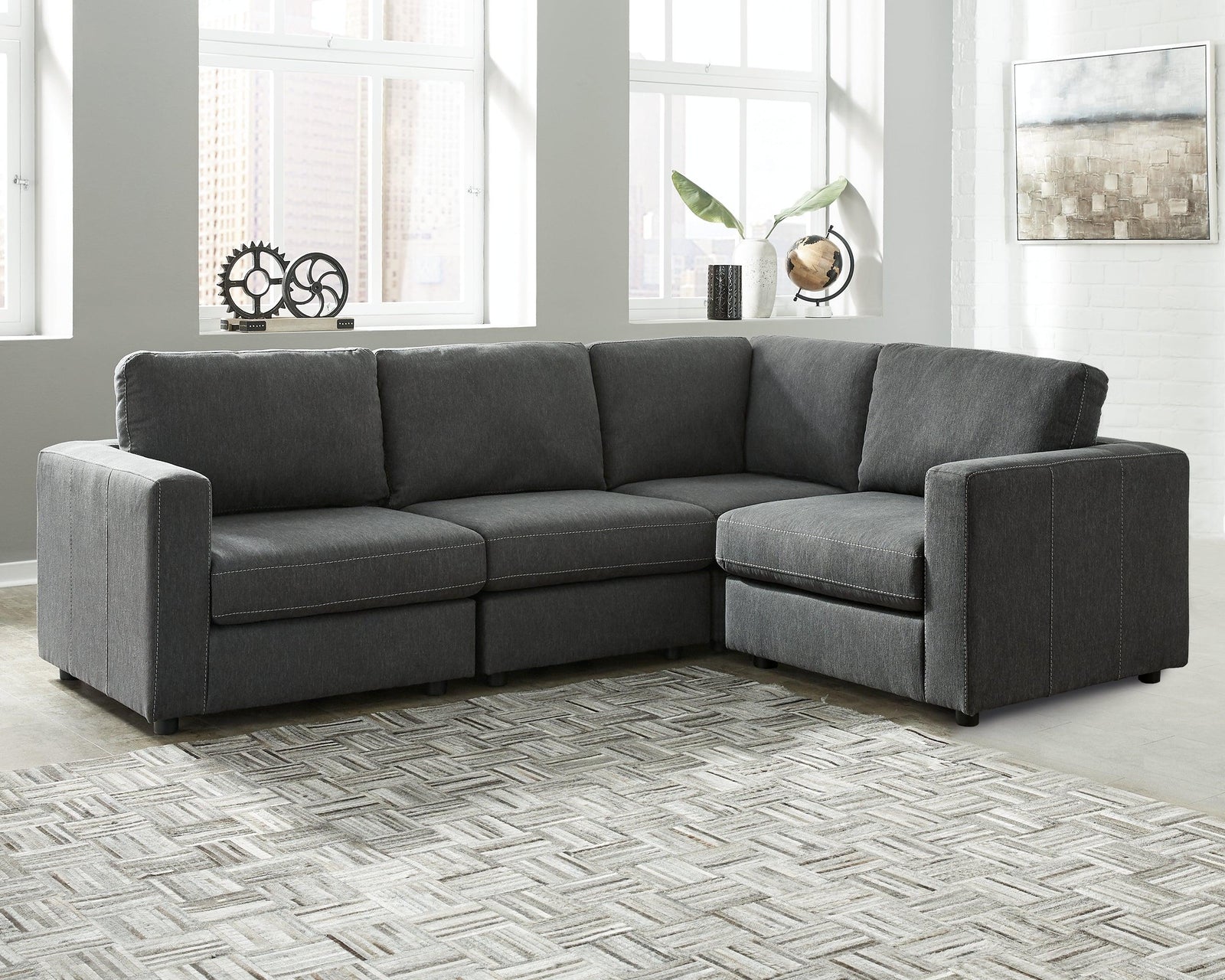 Candela Charcoal Microfiber 4-Piece Sectional