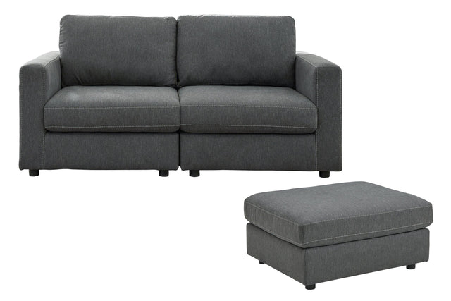 Candela Charcoal 2-Piece Sectional With Ottoman - Ella Furniture