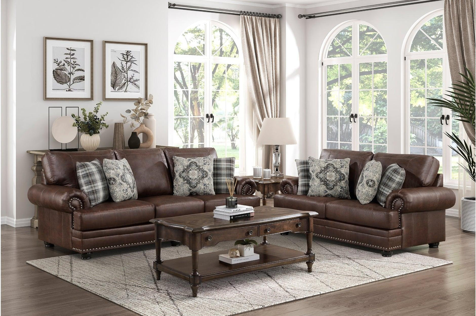 Franklin Dark Brown Modern Traditional Solid Wood And Plywood Faux Leather Upholstery Sofa - Ella Furniture