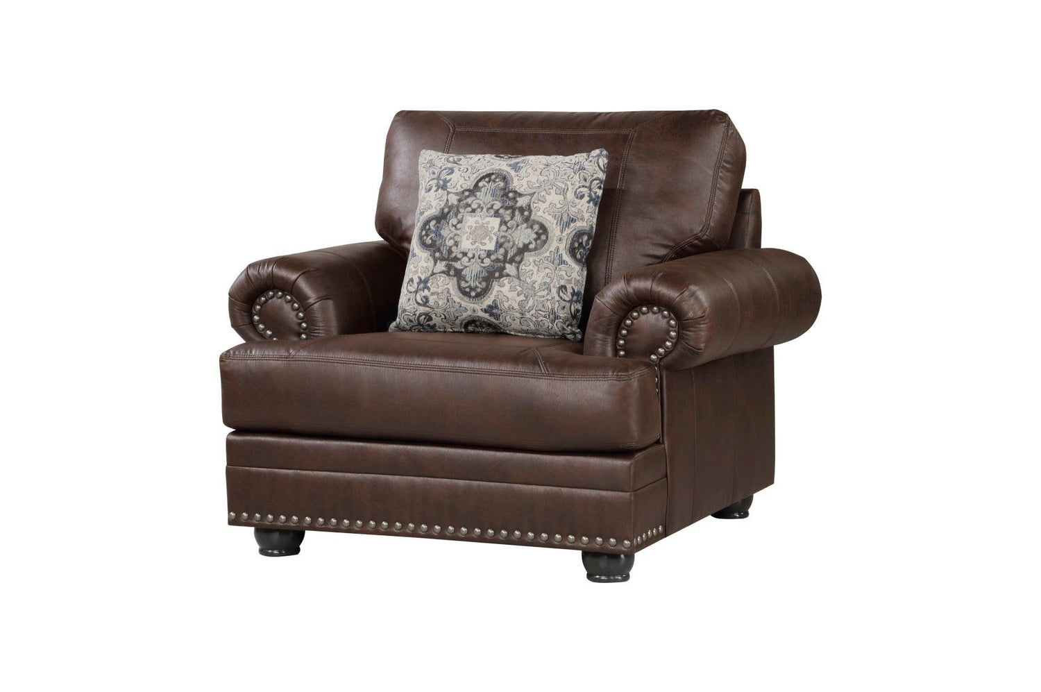 Franklin Dark Brown Modern Traditional Solid Wood And Plywood Faux Leather Upholstery Sofa - Ella Furniture