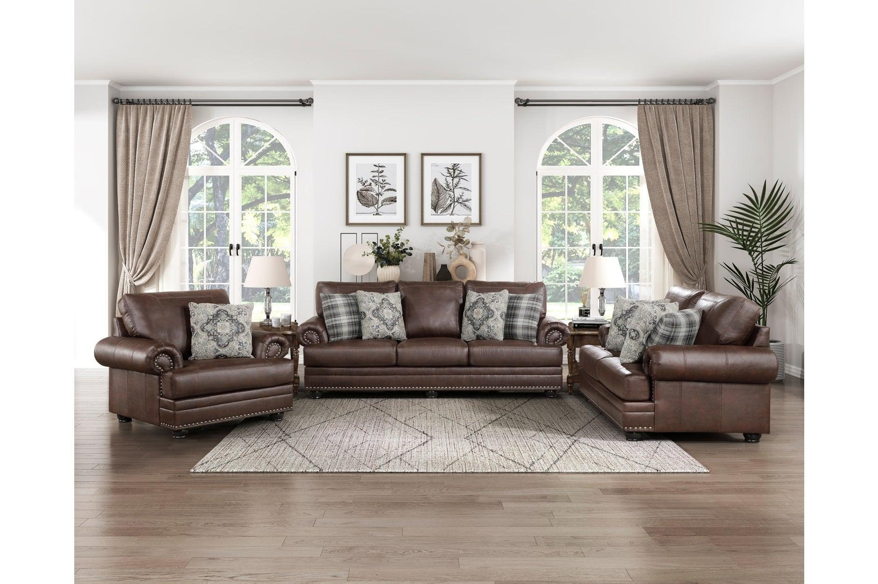 Franklin Dark Brown Modern Traditional Solid Wood And Plywood Faux Leather Upholstery Sofa - Ella Furniture
