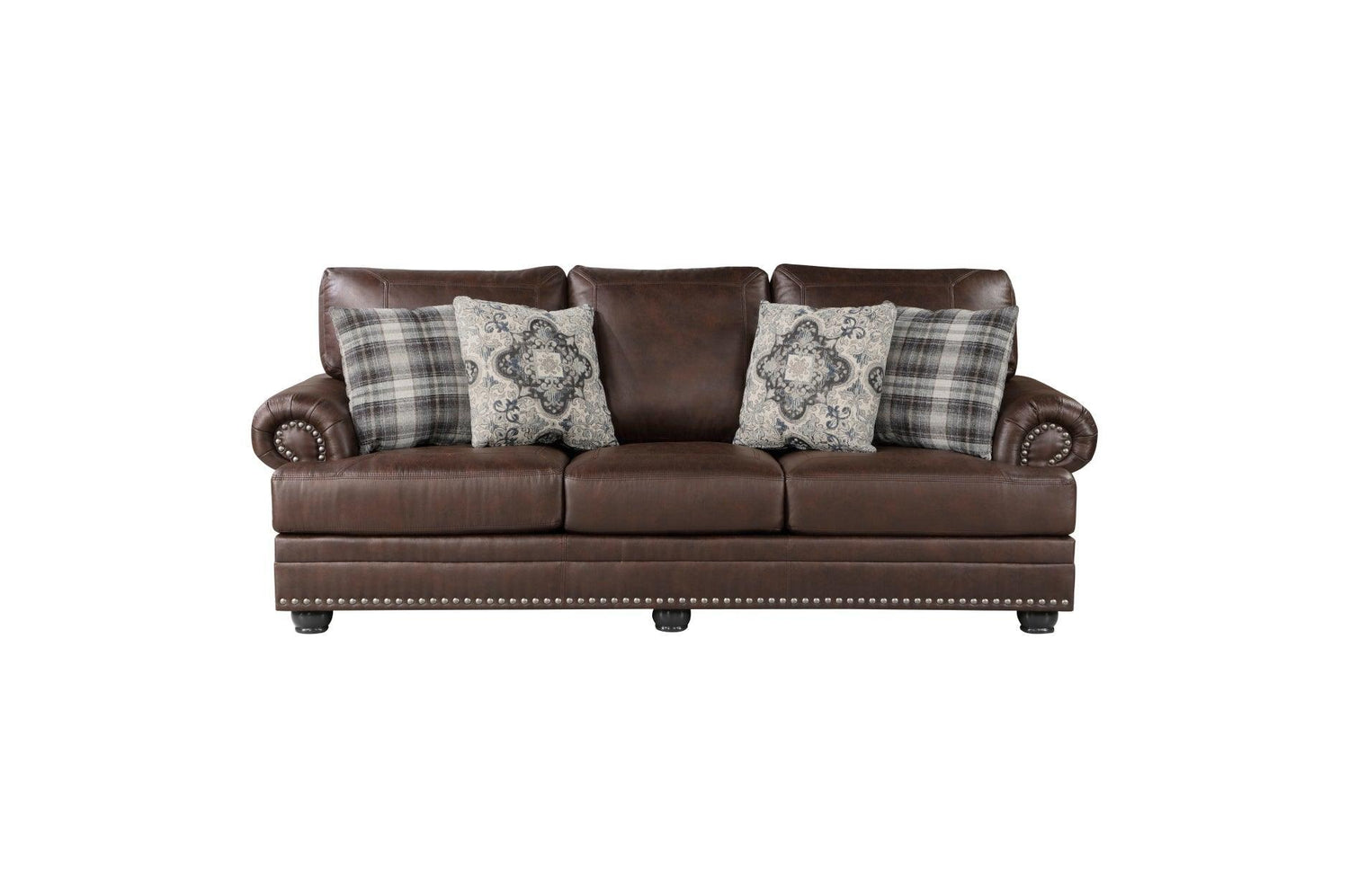 Franklin Dark Brown Modern Traditional Solid Wood And Plywood Faux Leather Upholstery Sofa - Ella Furniture