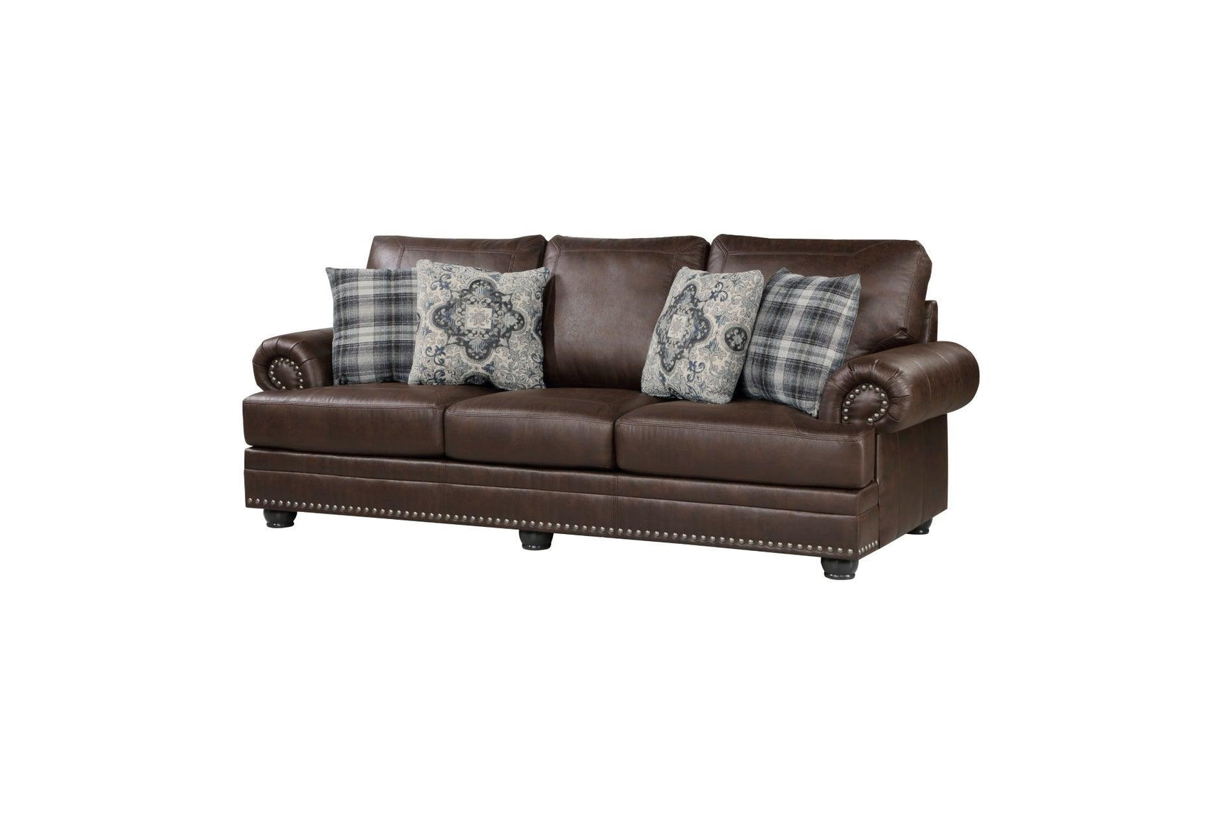 Franklin Dark Brown Modern Traditional Solid Wood And Plywood Faux Leather Upholstery Sofa - Ella Furniture