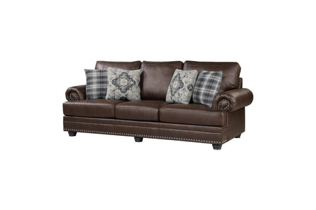 Franklin Dark Brown Modern Traditional Solid Wood And Plywood Faux Leather Upholstery Sofa - Ella Furniture