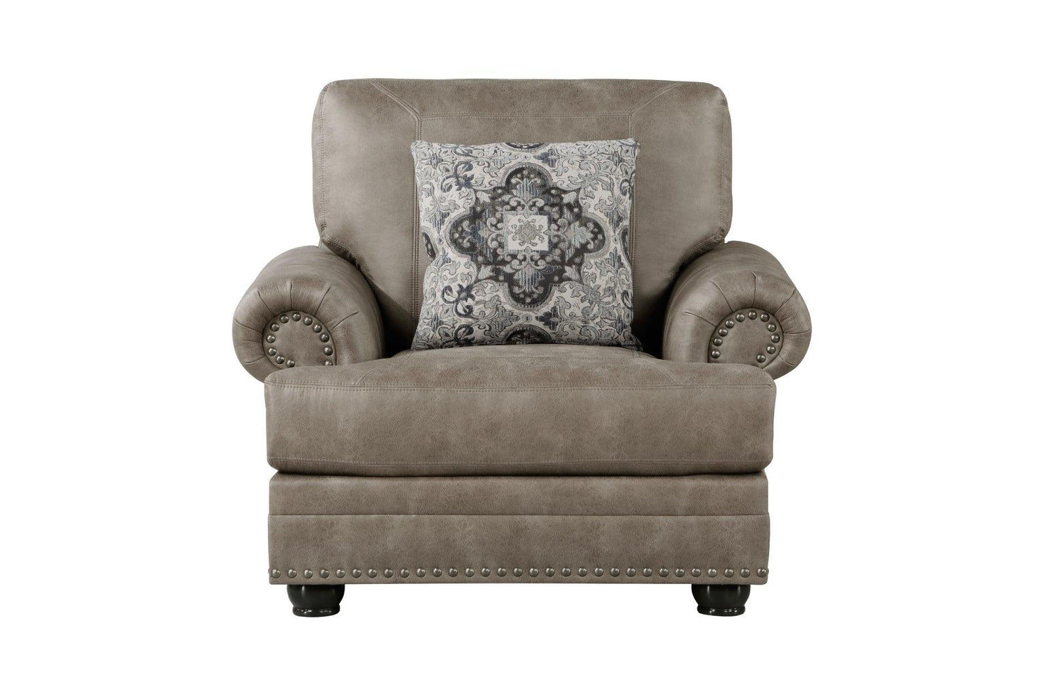 Franklin Brown Modern Traditional Solid Wood And Plywood Faux Leather Upholstery Sofa - Ella Furniture