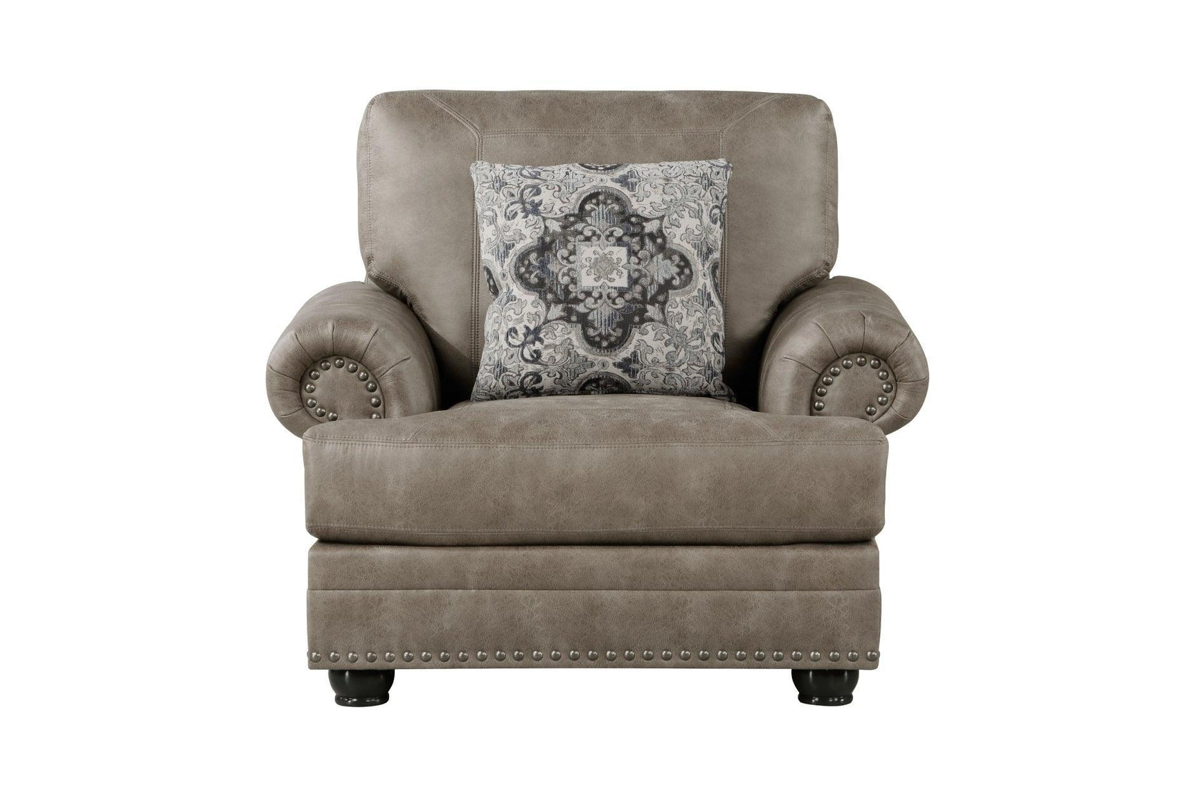 Franklin Brown Modern Traditional Solid Wood And Plywood Faux Leather Upholstery Sofa - Ella Furniture