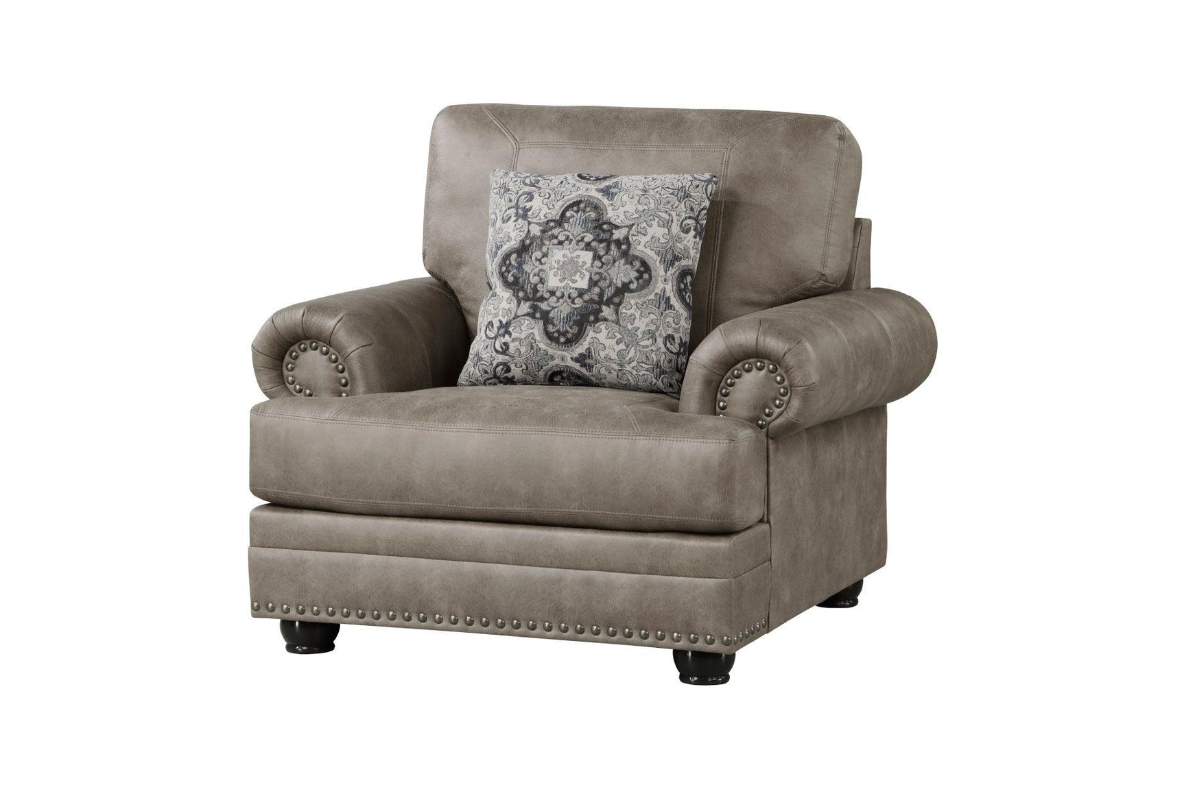 Franklin Brown Modern Traditional Solid Wood And Plywood Faux Leather Upholstery Sofa - Ella Furniture