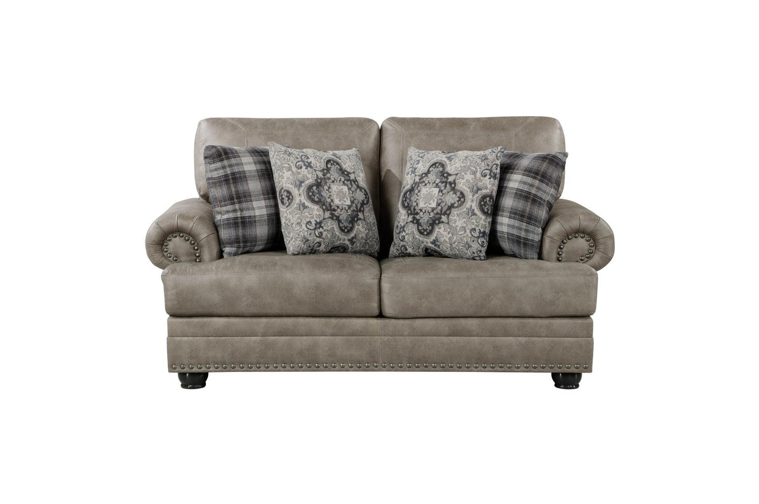 Franklin Brown Modern Traditional Solid Wood And Plywood Faux Leather Upholstery Sofa - Ella Furniture