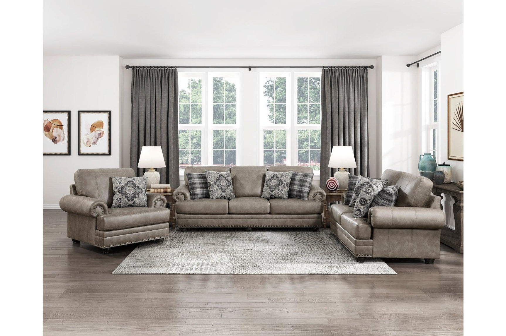 Franklin Brown Modern Traditional Solid Wood And Plywood Faux Leather Upholstery Sofa - Ella Furniture