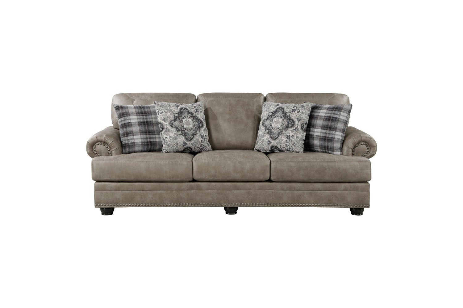 Franklin Brown Modern Traditional Solid Wood And Plywood Faux Leather Upholstery Sofa - Ella Furniture