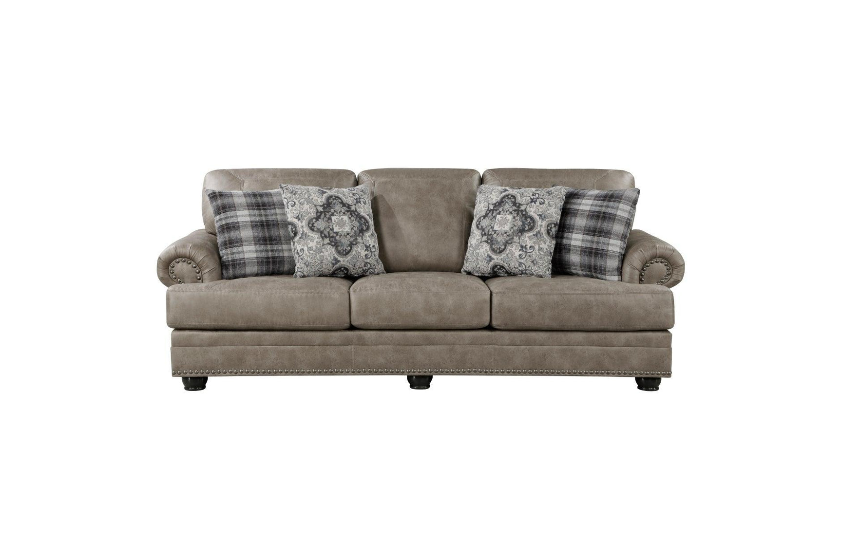 Franklin Brown Modern Traditional Solid Wood And Plywood Faux Leather Upholstery Sofa - Ella Furniture