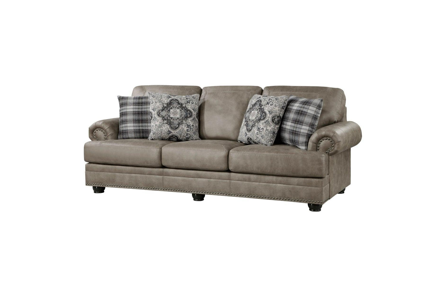 Franklin Brown Modern Traditional Solid Wood And Plywood Faux Leather Upholstery Sofa - Ella Furniture