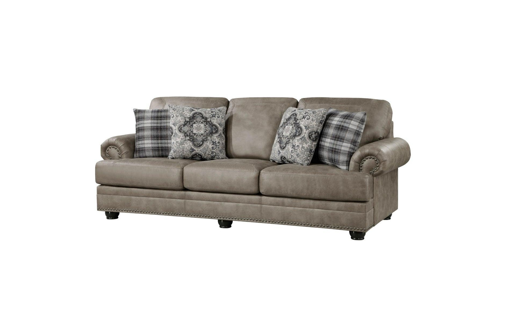 Franklin Brown Modern Traditional Solid Wood And Plywood Faux Leather Upholstery Sofa - Ella Furniture
