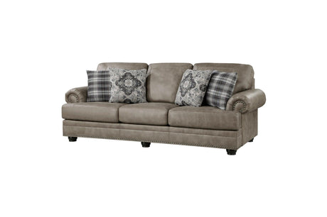 Franklin Brown Modern Traditional Solid Wood And Plywood Faux Leather Upholstery Sofa - Ella Furniture