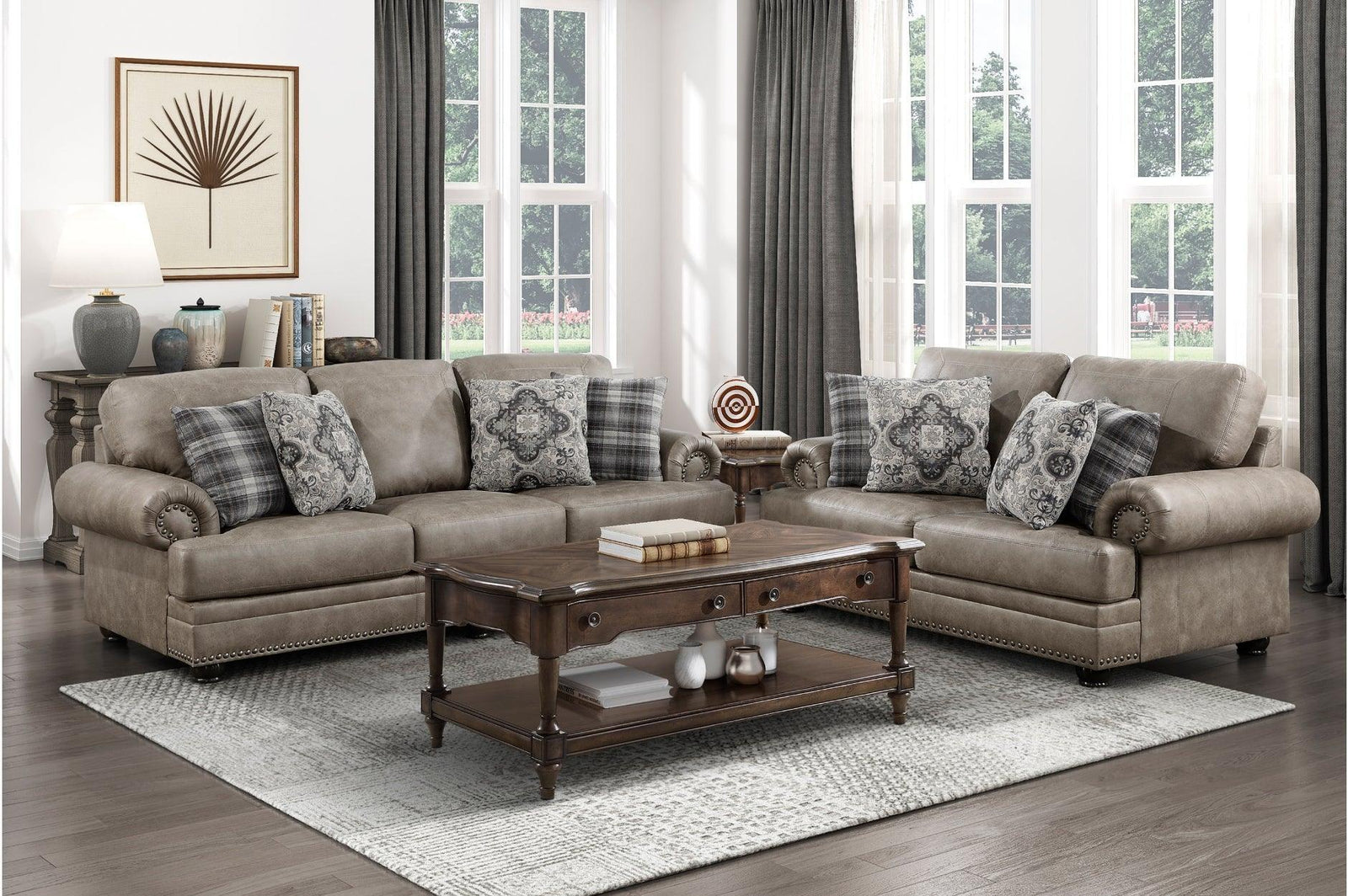 Franklin Brown Modern Traditional Solid Wood And Plywood Faux Leather Upholstery Sofa - Ella Furniture
