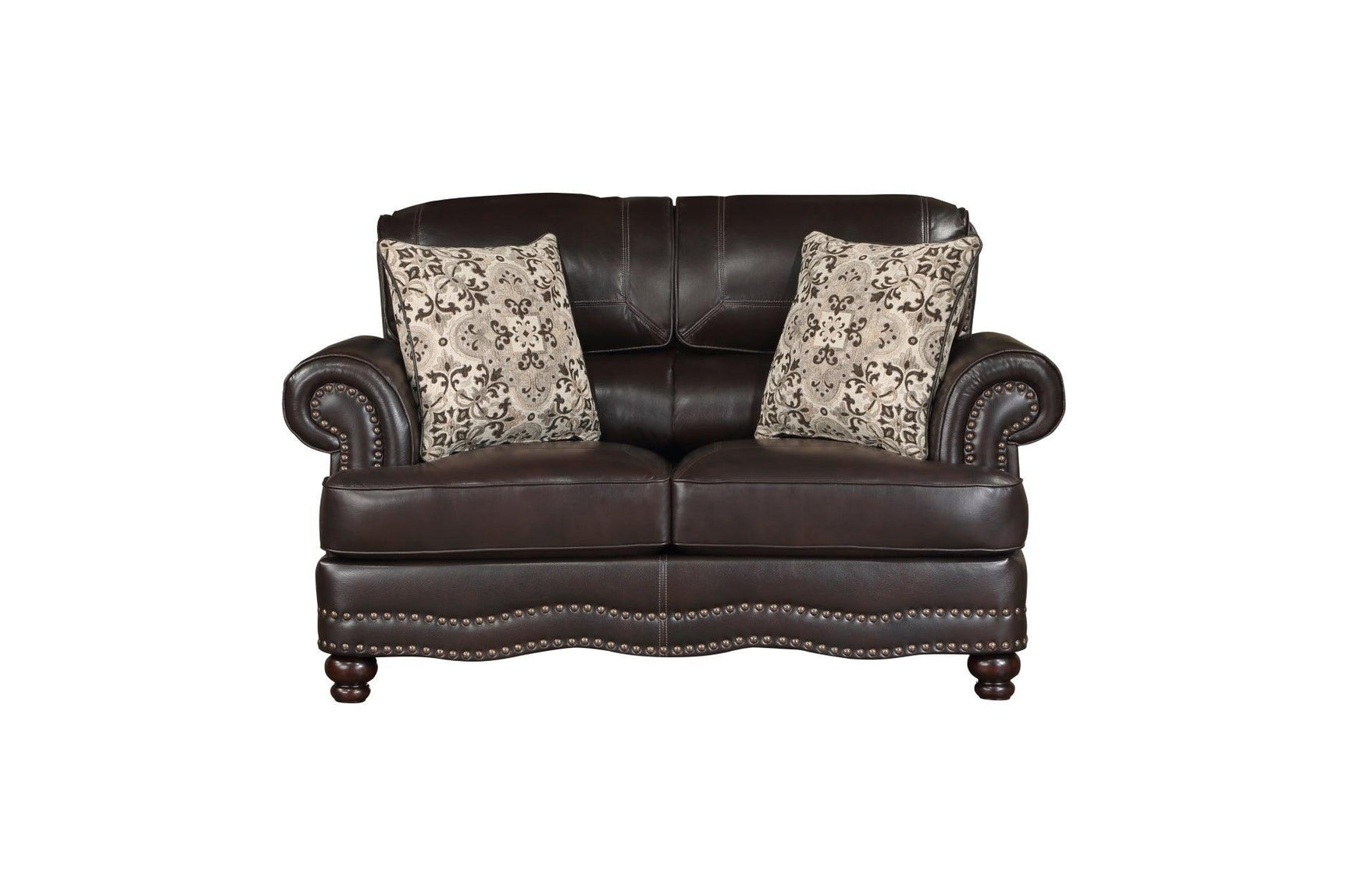 Milford Brown Traditional Contemporary Solid Wood And Plywood Faux Leather Upholstery Sofa - Ella Furniture