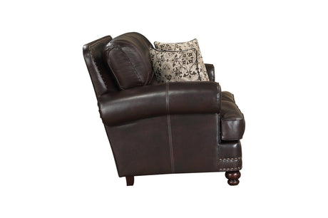 Milford Brown Traditional Contemporary Solid Wood And Plywood Faux Leather Upholstery Sofa - Ella Furniture