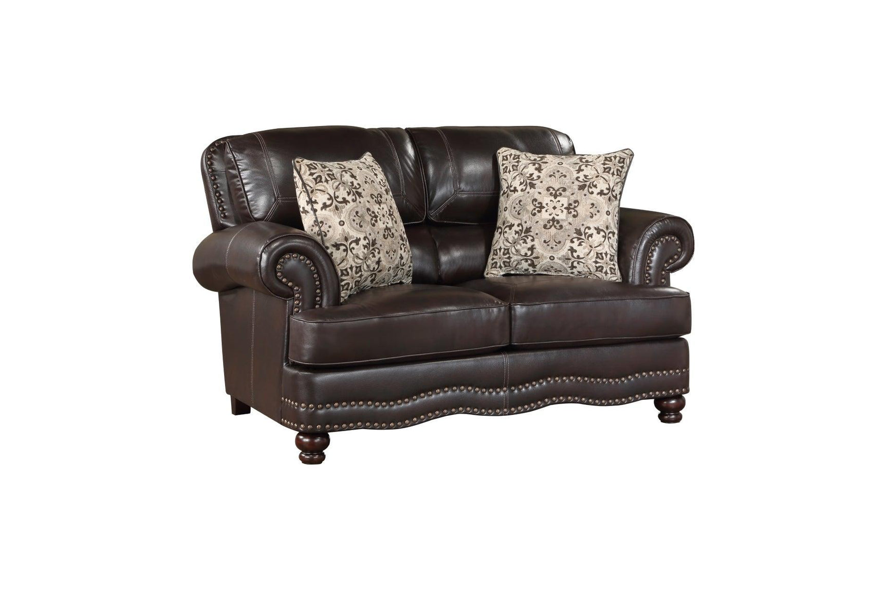 Milford Brown Traditional Contemporary Solid Wood And Plywood Faux Leather Upholstery Sofa - Ella Furniture