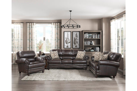 Milford Brown Traditional Contemporary Solid Wood And Plywood Faux Leather Upholstery Sofa - Ella Furniture