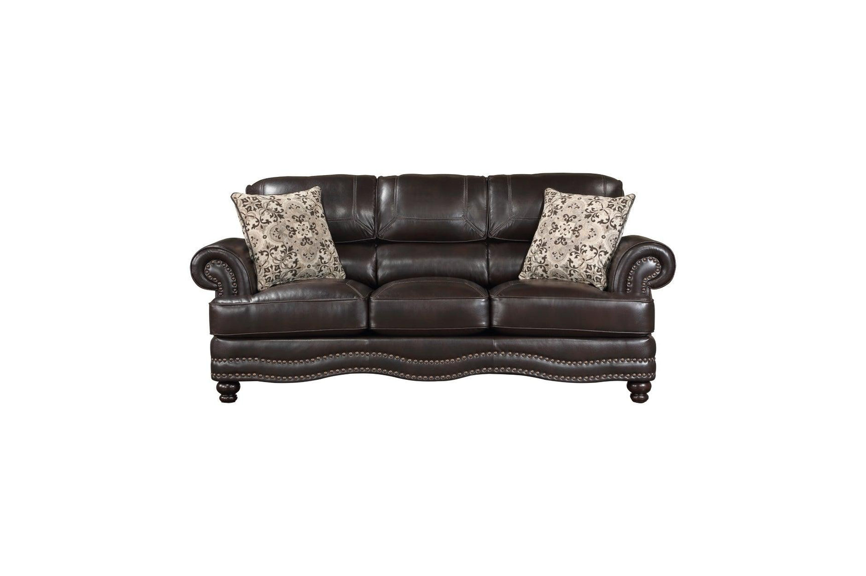 Milford Brown Traditional Contemporary Solid Wood And Plywood Faux Leather Upholstery Sofa - Ella Furniture