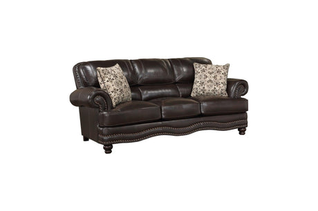 Milford Brown Traditional Contemporary Solid Wood And Plywood Faux Leather Upholstery Sofa - Ella Furniture