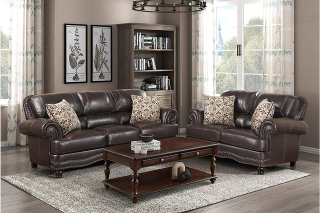 Milford Brown Traditional Contemporary Solid Wood And Plywood Faux Leather Upholstery Sofa - Ella Furniture