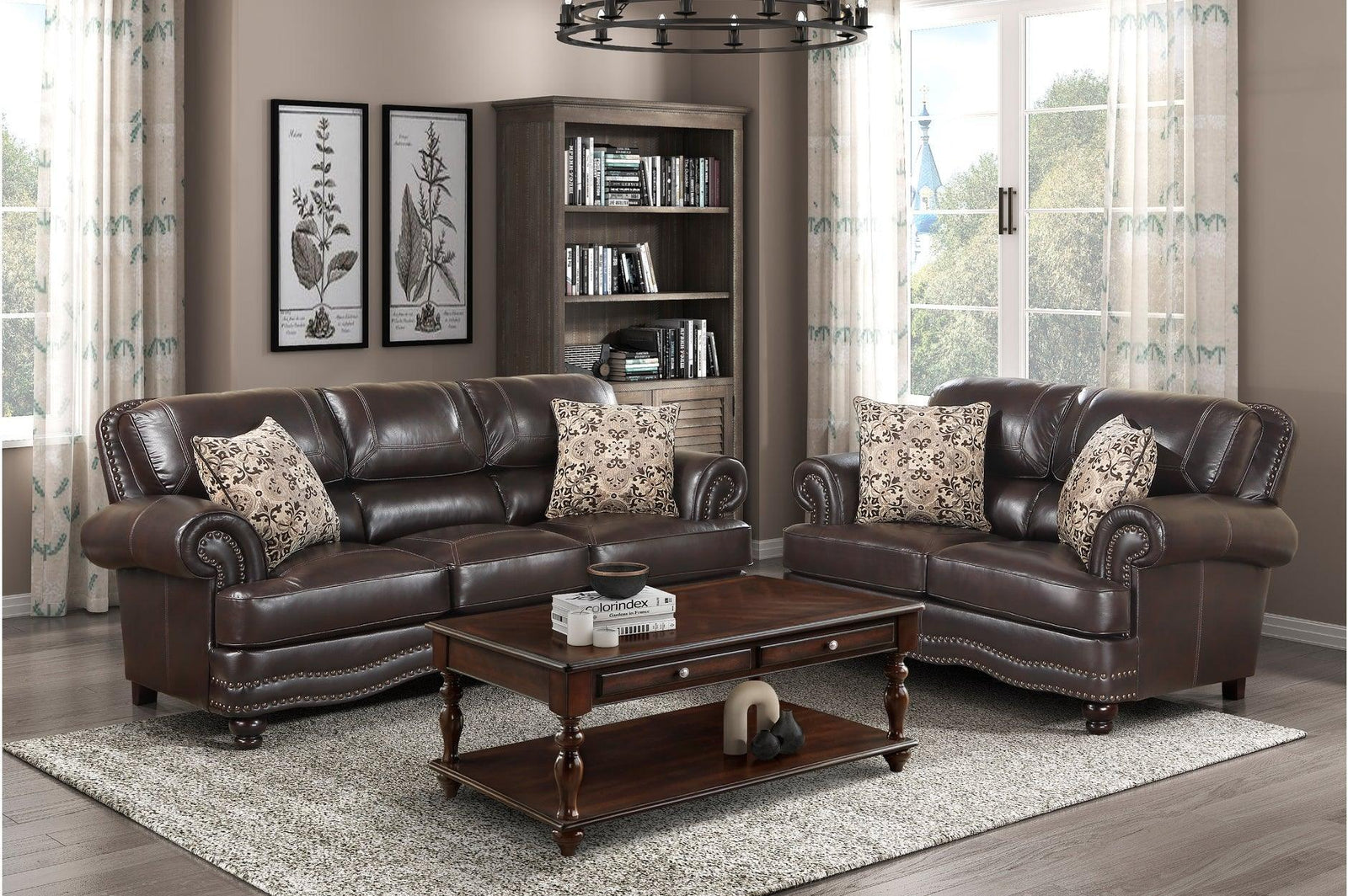Milford Brown Traditional Contemporary Solid Wood And Plywood Faux Leather Upholstery Sofa - Ella Furniture