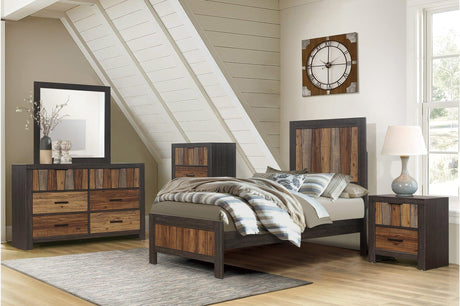 Cooper Dark Ebony And Rustic Mahogany Modern Industrial Faux-wood Veneer Youth Panel Bedroom Set - Ella Furniture