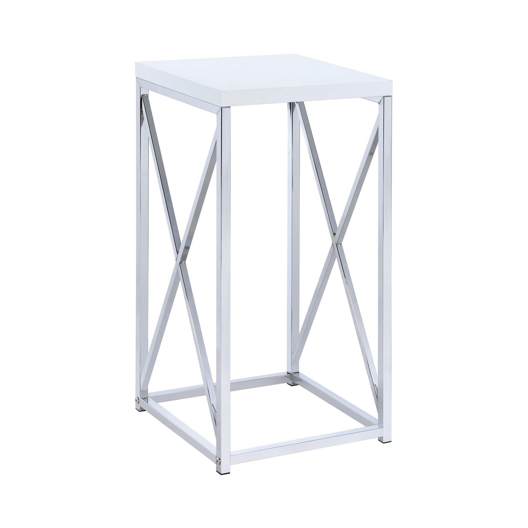 Edmund Accent Table With X-cross Glossy White And Chrome - Ella Furniture