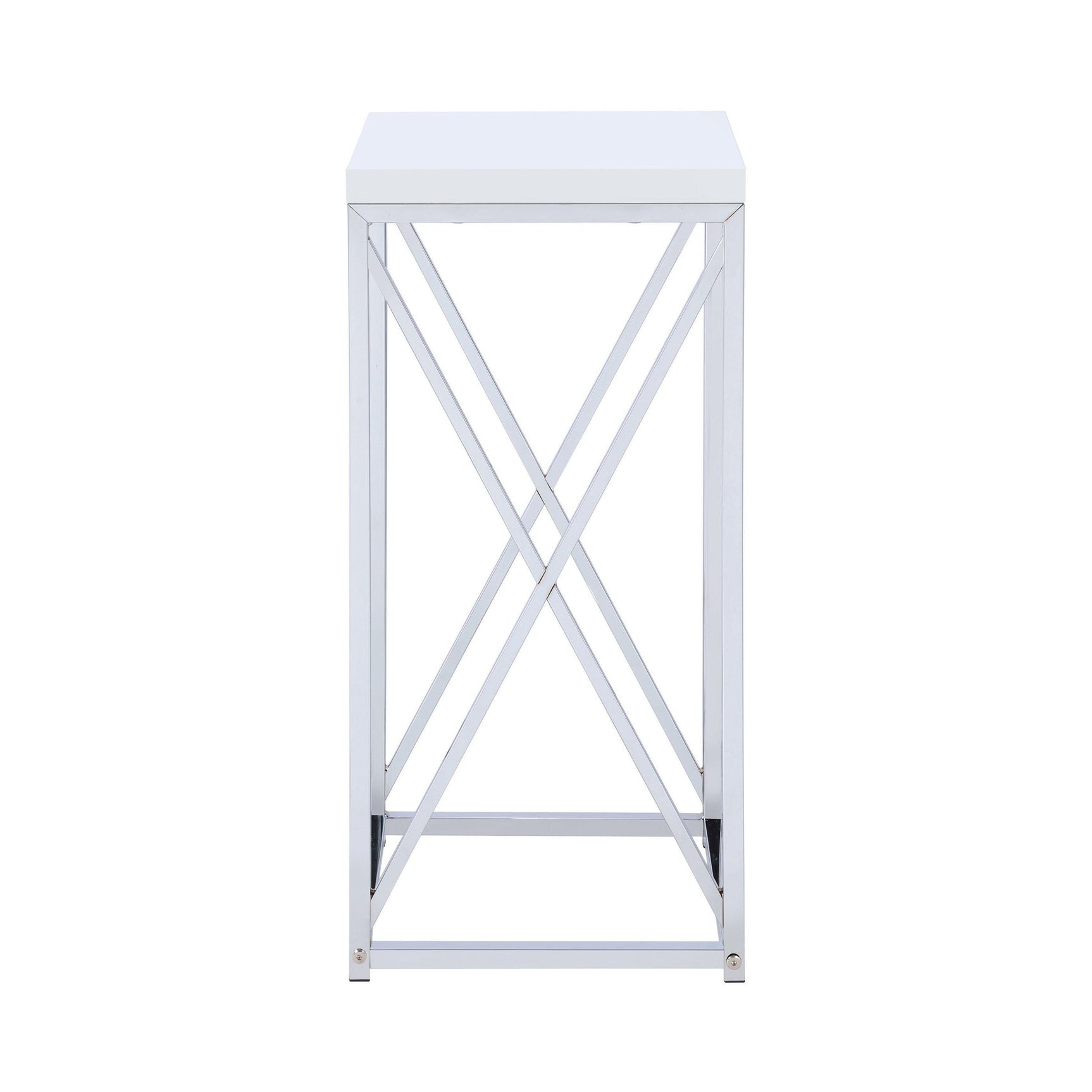 Edmund Accent Table With X-cross Glossy White And Chrome - Ella Furniture