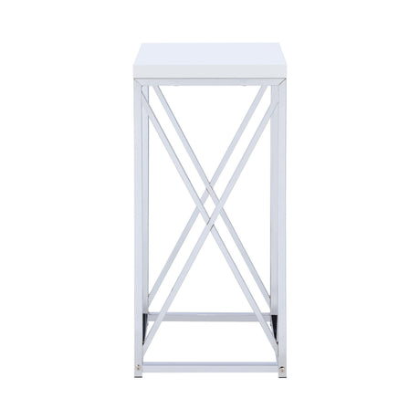Edmund Accent Table With X-cross Glossy White And Chrome - Ella Furniture