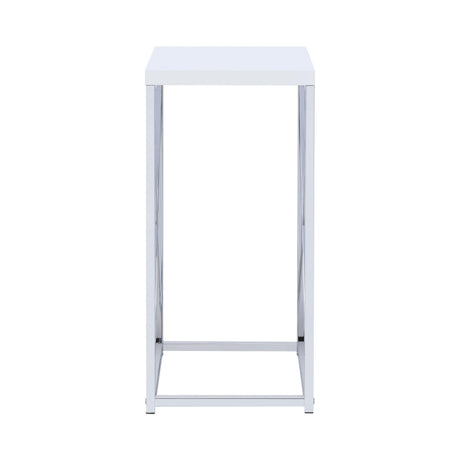 Edmund Accent Table With X-cross Glossy White And Chrome - Ella Furniture