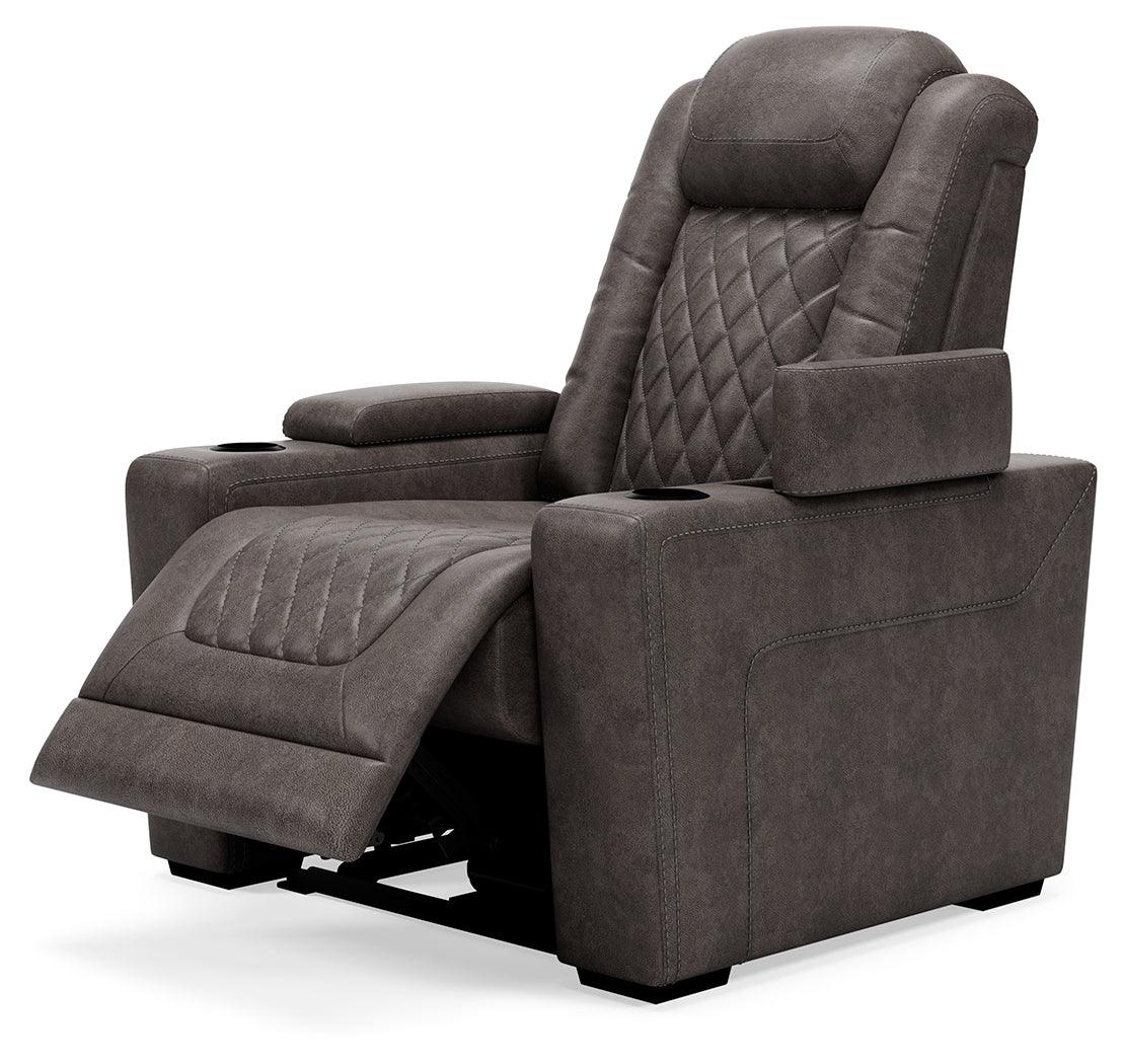 Hyllmont Gray Faux Leather Recliner - Ella Furniture